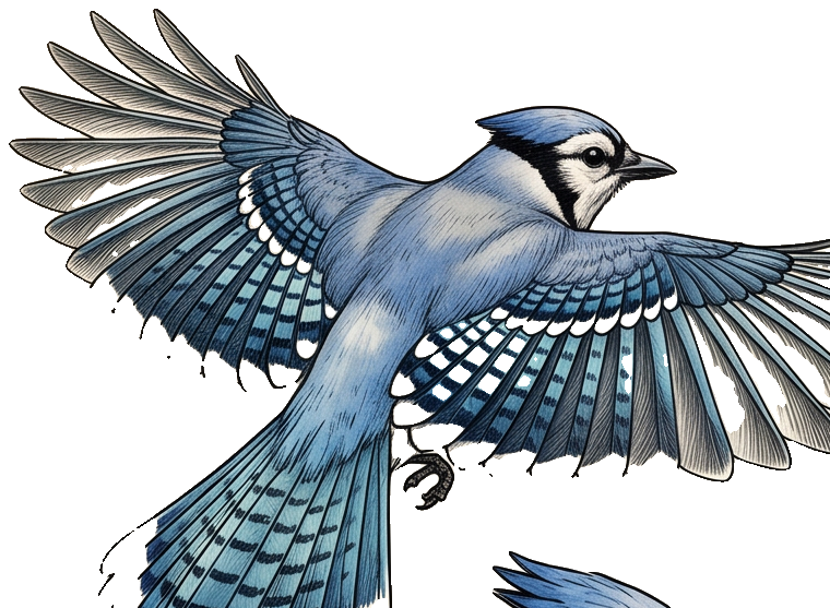 Blue jay in flight, vintage scientific illustration